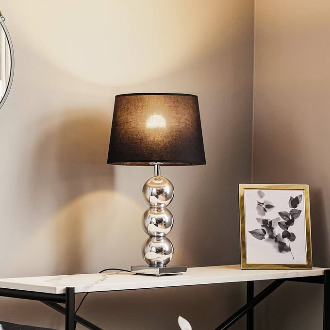 Argon Textiel tafellamp Fulda, kap zwart, voet chroom