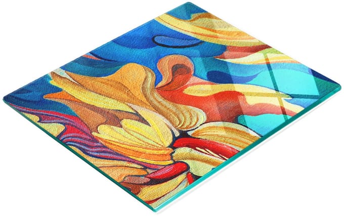 Decoratieve glazen snij- en serveerplank, abstracte bloem, 60x52 cm