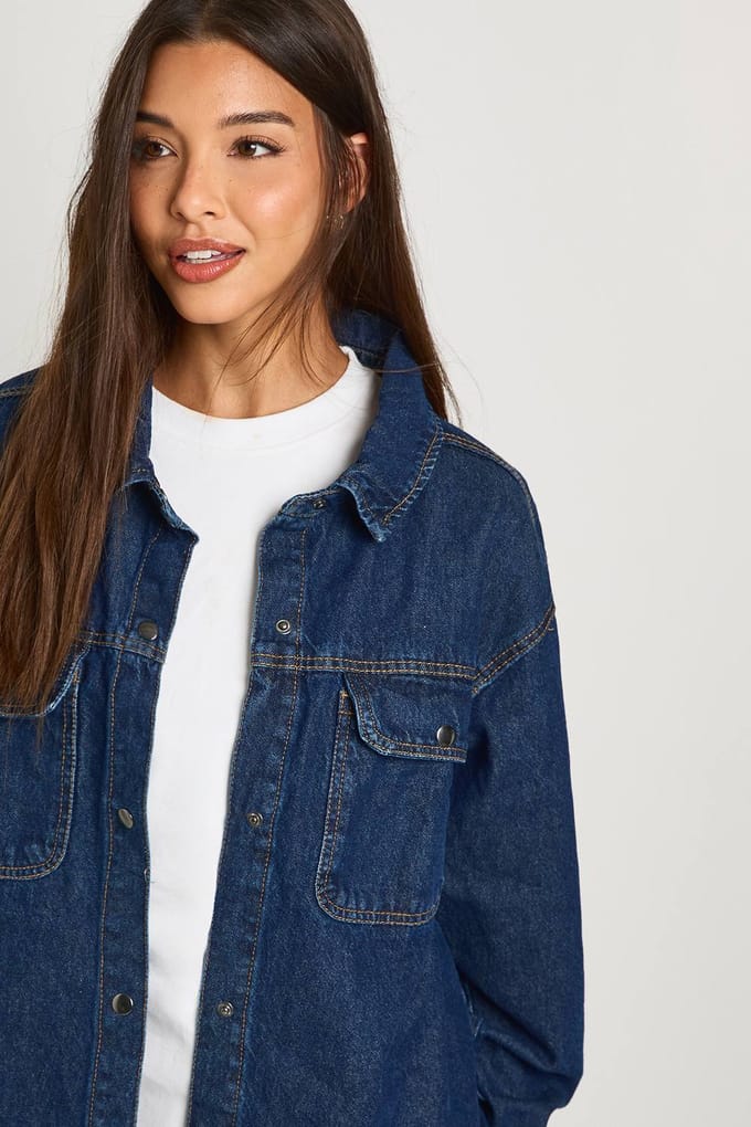 boohoo Dames Oversized Spijkerhemd | Indigo | Maat: 6