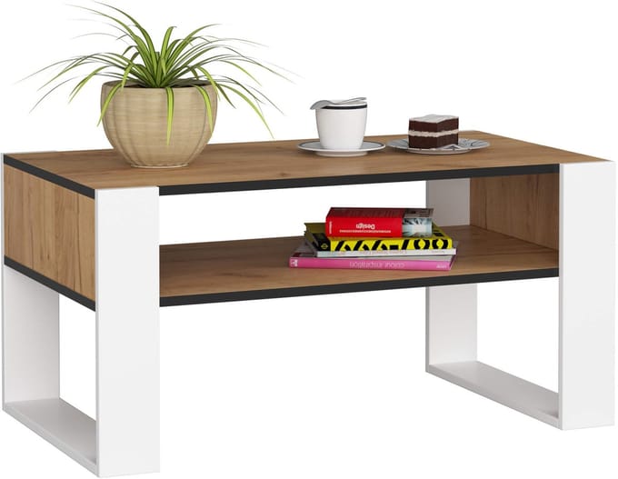 Salontafel Koffietafel DOMI / Craft Eik - Wit / 92x45x53 cm
