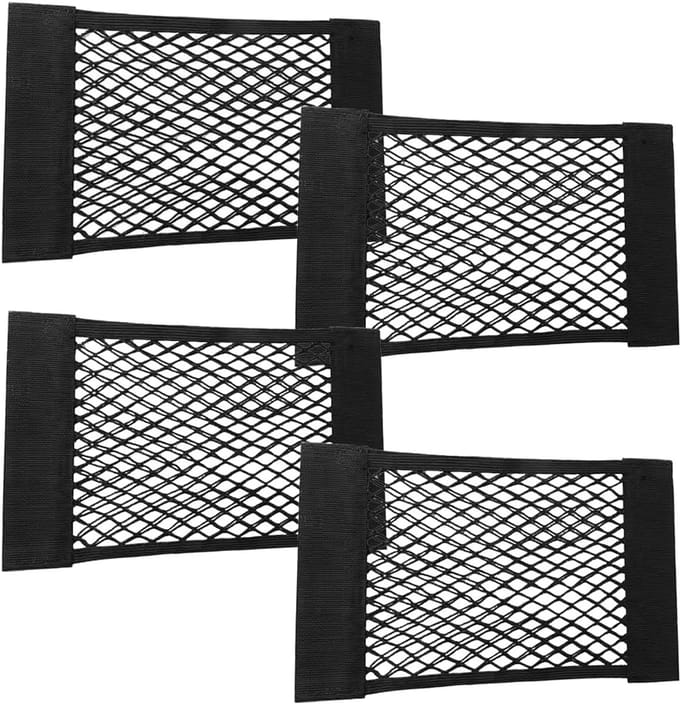 Famanu – Set van 4 elastische auto bagagenetten – Met klittenbandstrips – Voor auto, SUV en camper