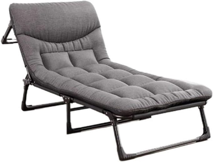 Opvouwbaar Bed - Lounge Stoel - Kantoor Rust - Stalen Frame - 190x70x30 cm - Grijs