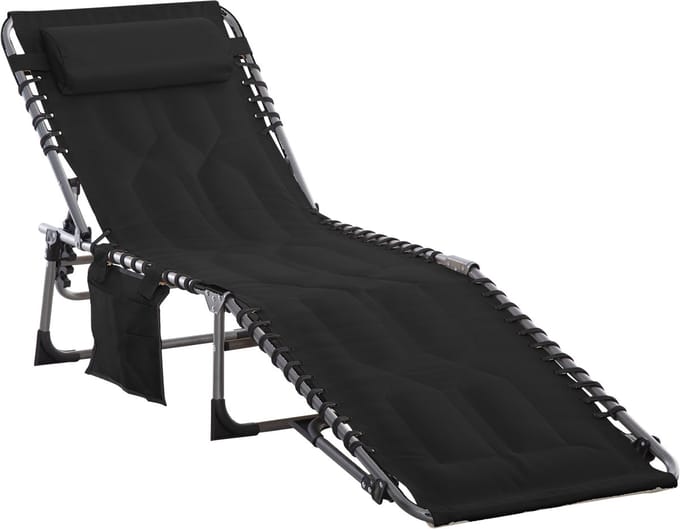 Outsunny - Ligbed - 5 Standen - met Kussen - Polyester - Zwart