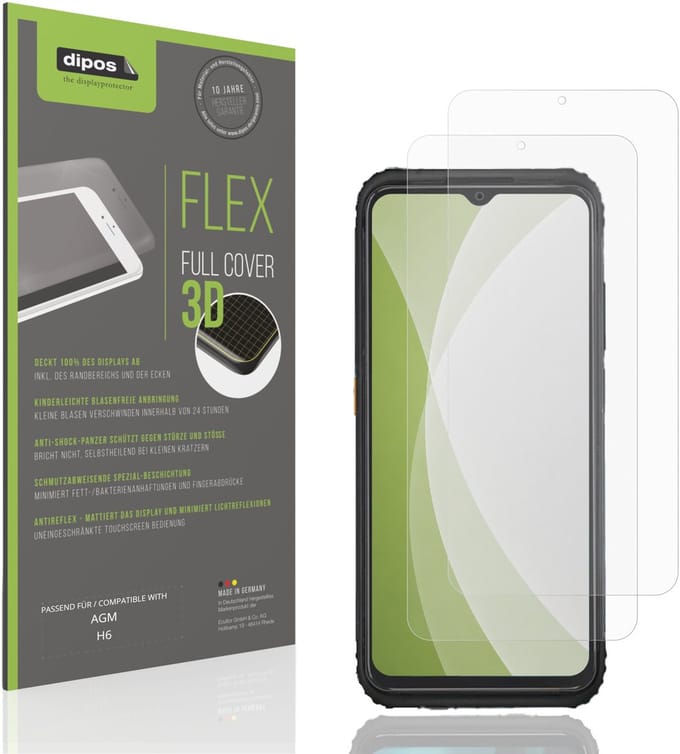 dipos FLEX – 2x Matte Screenprotector geschikt voor AGM H6 | Volledige Schermbescherming | Case-Friendly