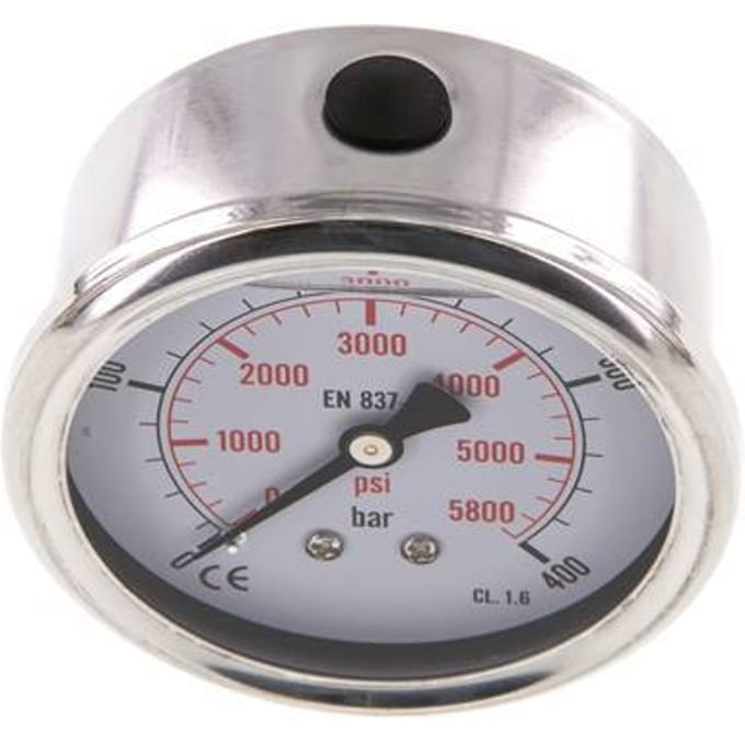 0..400 Bar Glycerine Manometer Achteraansluiting RVS/Messing 63 mm Klasse 1.6 - ML040063SHG