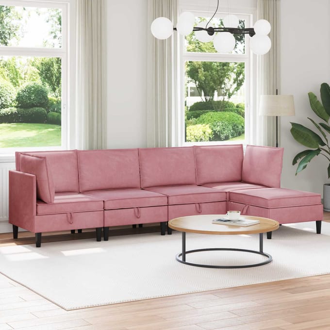 vidaXL - Woonkamer - Meubelset - 5 - st - Roze - Fluweel