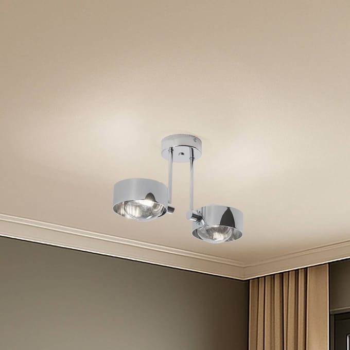 Argon Plafondlamp Mado, staal chroomkleurig, glas rookkleurig, 2-lamps