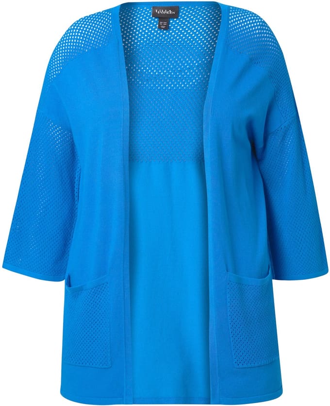 Ulla Popken - Dames - Jersey jasje mesh oversized V-hals 3/4-mouwen - Koningsblauw - Maat 42+