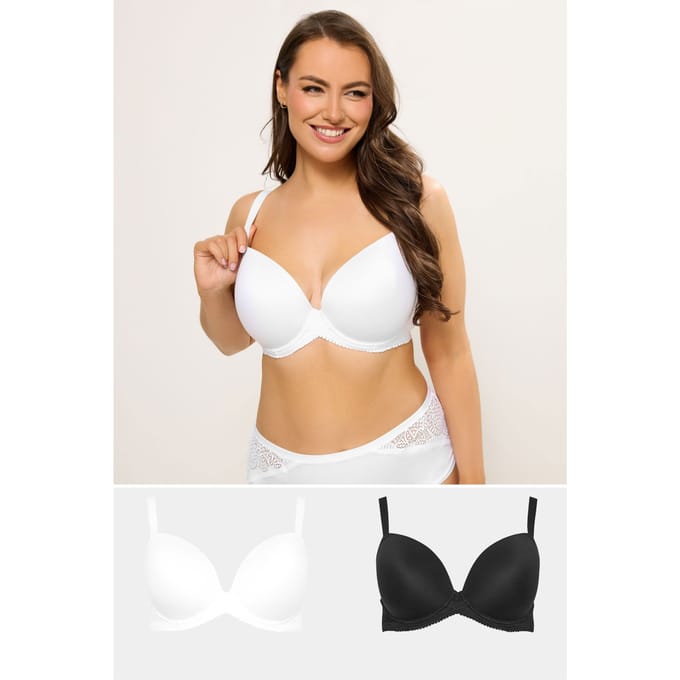 Yours 2 Pack Plus Size Witte En Zwarte Zachte Gevormde Tshirtbh's Met Beugel Size 85C