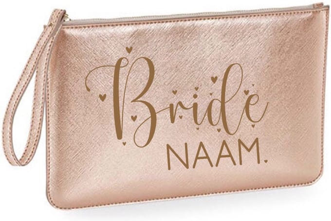 Toilettas leerlook cadeau bruid-Bride met naam-rose gold