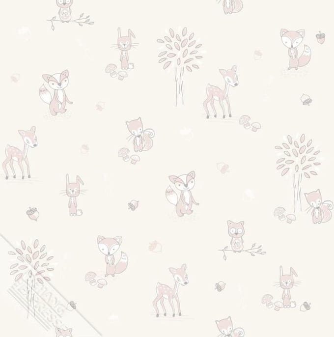 INGK Behang - Puck & Rose - Kinderbehang - Dieren Beige/Roze