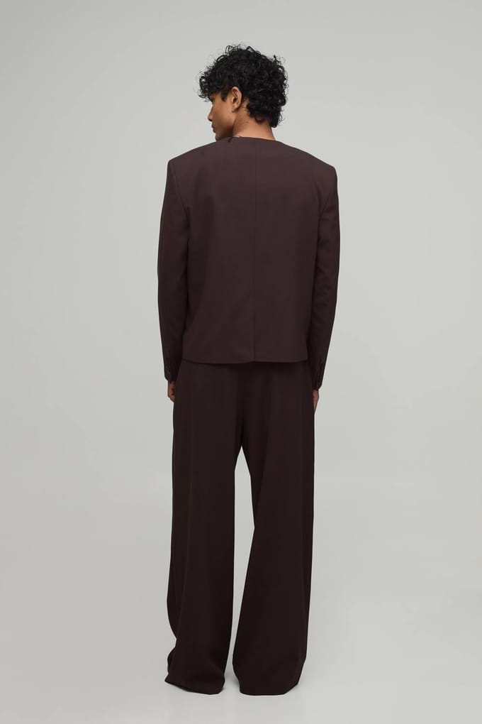 Pantalon De Costume Large À Double Plis Et Ceinture Ajustée | Chocolate | Size 32