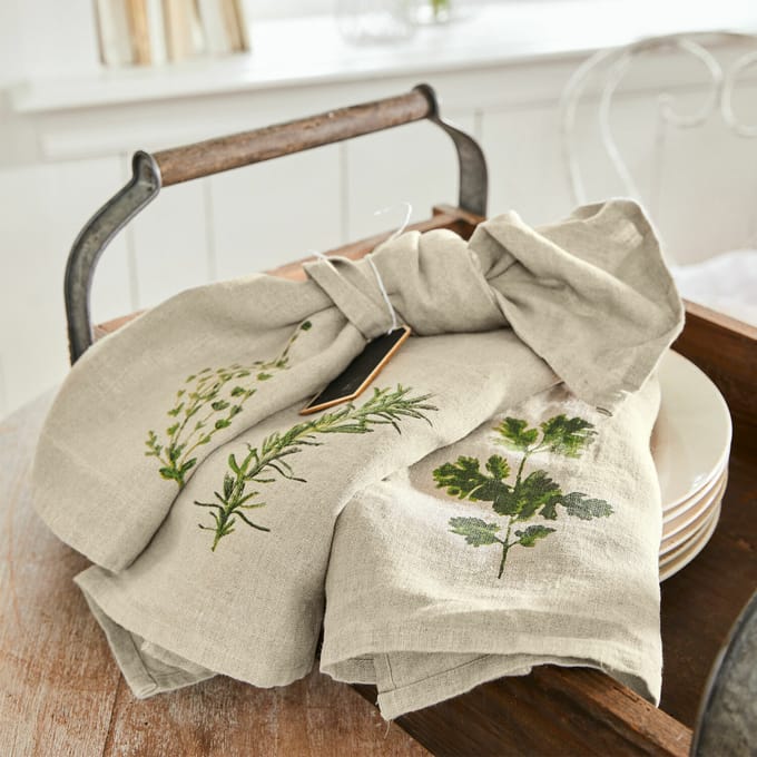 LOBERON Theedoek set van 3 Herbal Gardens beige/groen