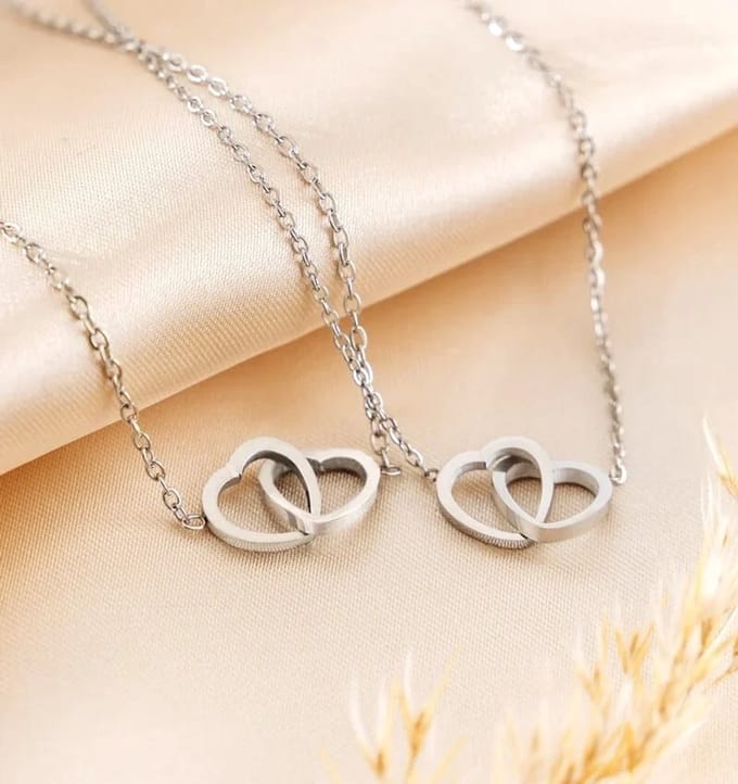 Moeder & dochter kettingen 'Connected Hearts' I Set van 2 Zilver