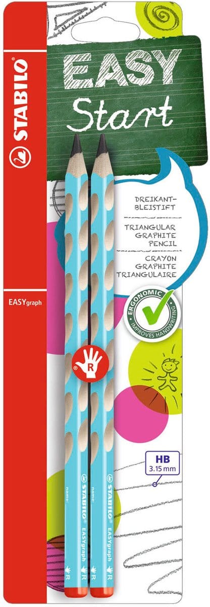 STABILO EASYgraph - Ergonomische Grafietpotlood - Rechtshandig - HB Hardheid - Lichtblauw - 2 Stuks