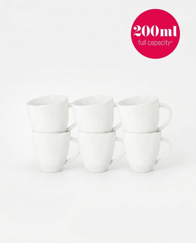 vtwonen - Basic - Set van 6 - Mokken met Oor - Wit - Porselein - 200ml