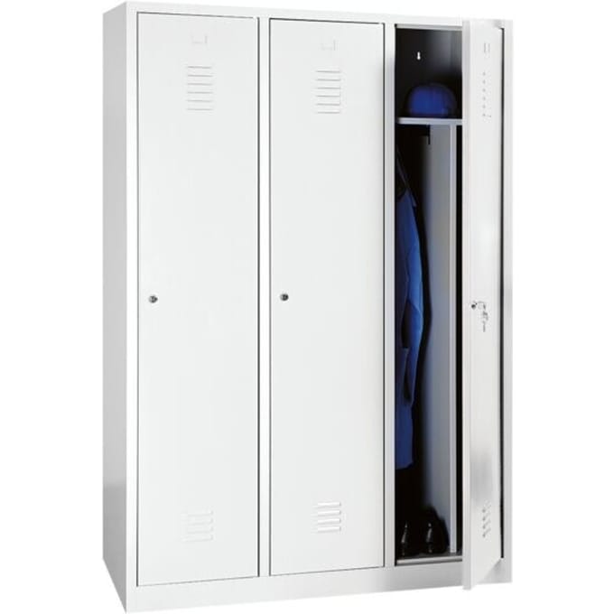 Kledinglocker, 3 deuren, B 1200 x H 1800 mm cilinderslot, lichtgrijs