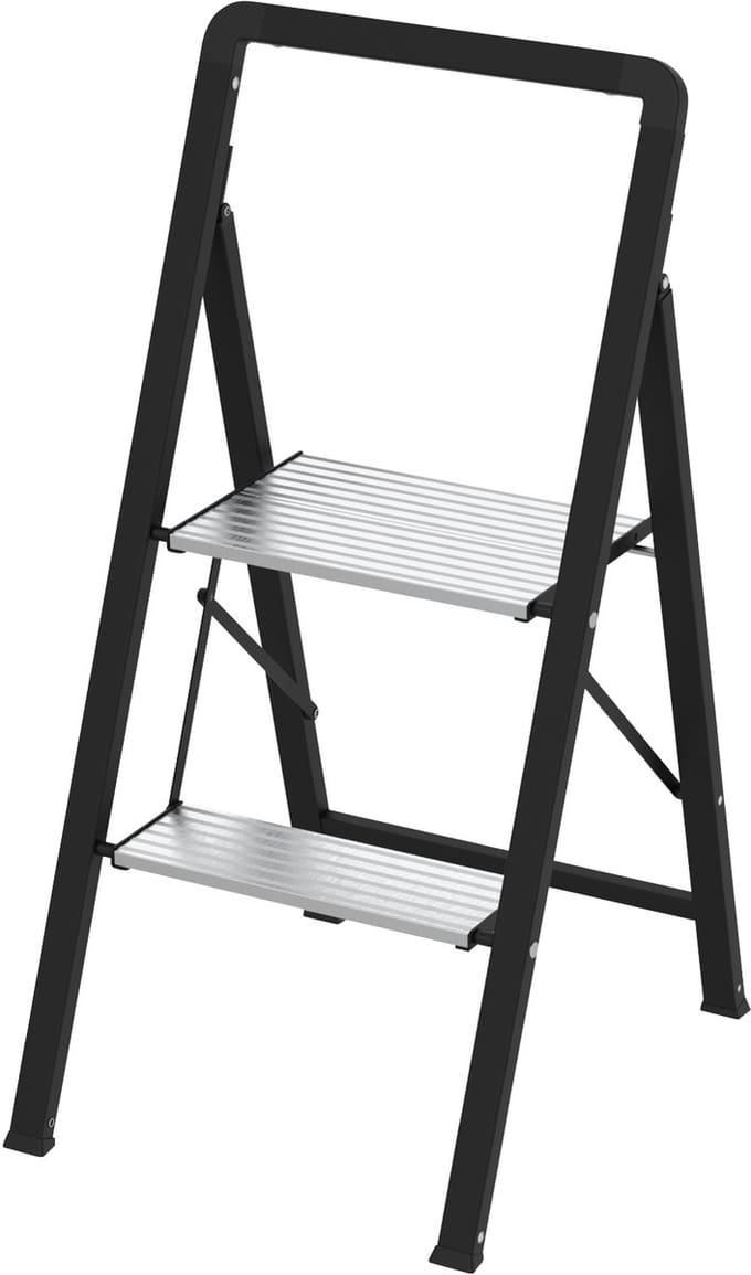 HOME It® Aluminium Trapladder met Stalen Frame, 2 treden, inklapbaar, 89 cm hoog, platform 30x20 cm, max. 150 kg belastbaar