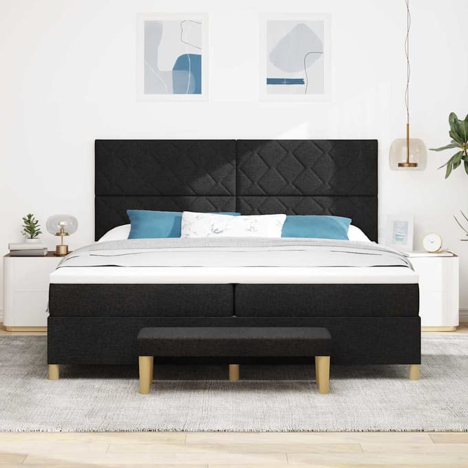 vidaXL - Boxspring - bed - met - hoofdeinde - Zwart - 200 - x - 200 - cm - Stof