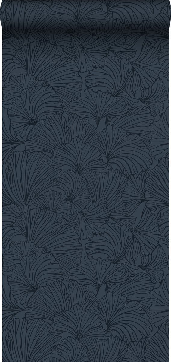 ESTAhome behang ginkgo bladeren donkerblauw - 53 cm x 10.05 m - 139619
