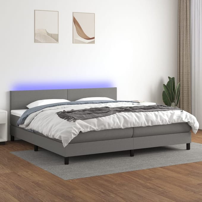 vidaXL - Boxspring - met - matras - en - LED - stof - donkergrijs - 200x200 - cm