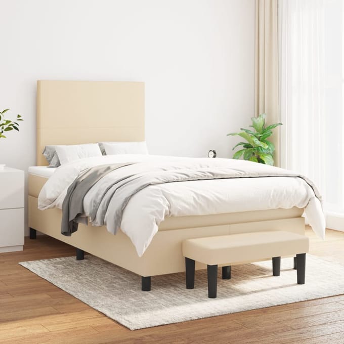 vidaXL - Boxspring - met - matras - stof - crèmekleurig - 120x190 - cm