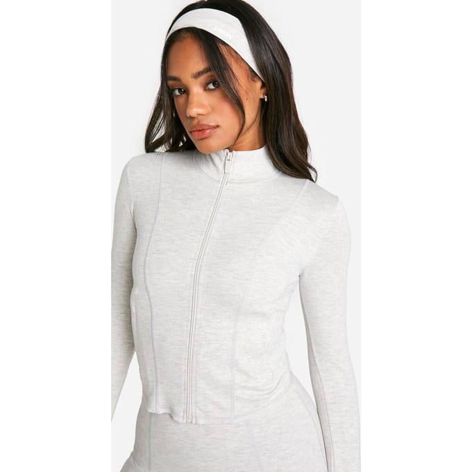 boohoo Dames DSGN Studio Supersoft Sculpt Zip Through Jacket | Ash Grey | Maat: Small