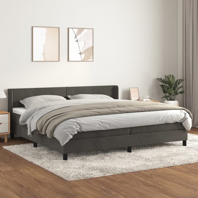 vidaXL - Boxspring - met - matras - fluweel - donkergrijs - 200x200 - cm