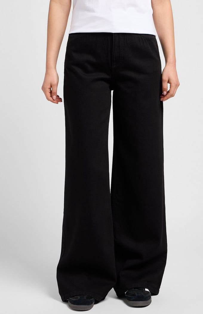 LEE STELLA A LINE CLEAN BLACK HIGH WAIST WIDE LEG JEANS-DAMES