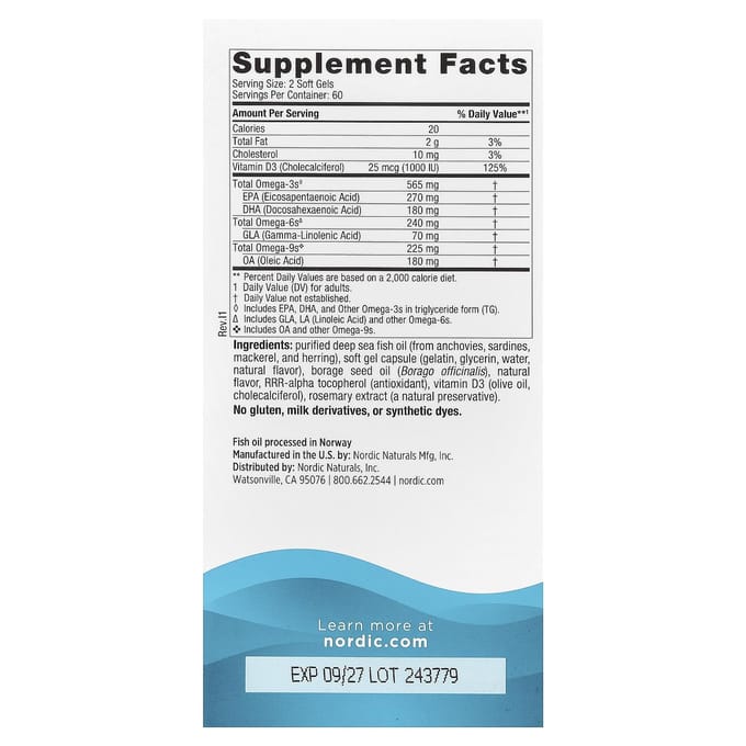 Nordic Naturals, Complete Omega-D3, Saveur Citron, 565 mg, 120 Gélules Molles