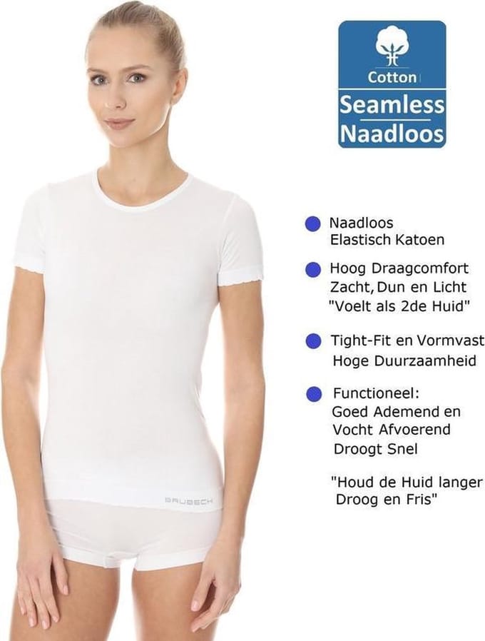 Brubeck Comfort Dames Ondergoed T-Shirt - Naadloos Shirt Elastisch Katoen - Wit S
