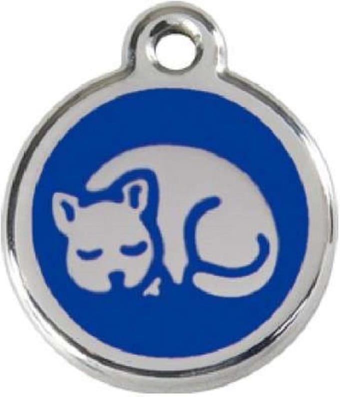 Dierenpenning-kat afdruk-groot-blauw-28mm-Hondenpenning.nl
