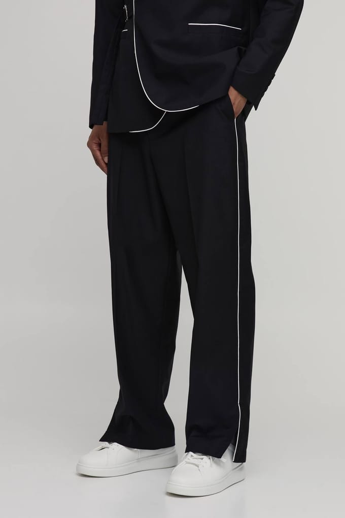 Satijnen Bies Split Zoom Pak Broek | Black | Size 30