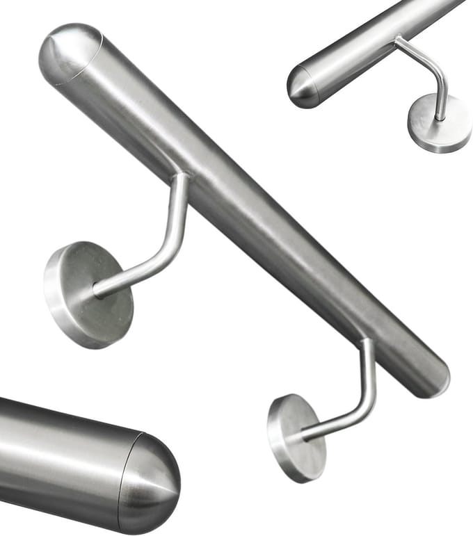 RVS 304 Trapleuning Wandmodel 1100 mm met Ronde Eindkappen