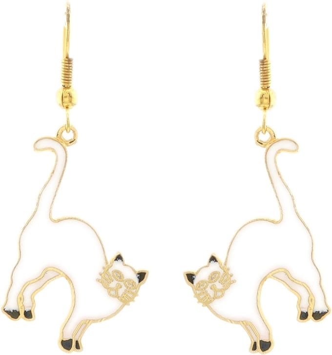 Behave - Oorhangers dames - kattenmotief - wit - 4 cm