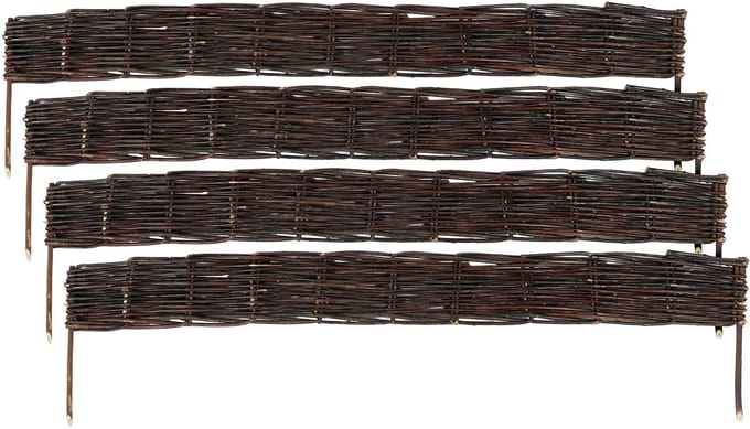 Tuinhekje - set van 4 - 10 x 100 cm - wilgentenen - bruin