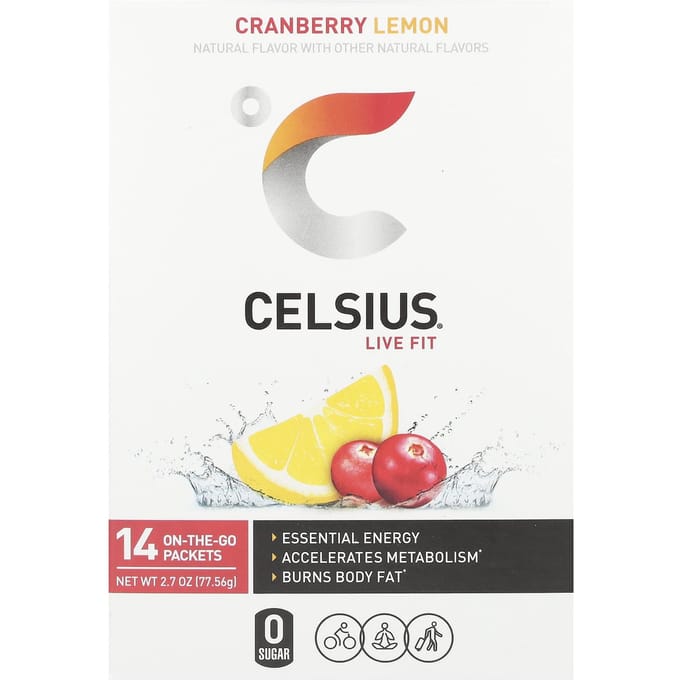 Celsius, Live Fit, Cranberry Citroen, Draagbaar Pak van 14, 0,2 oz (5,54 g) elk