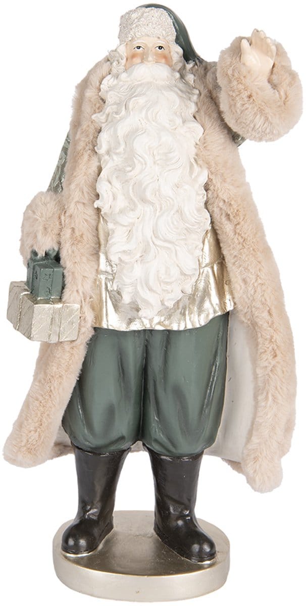 Clayre & Eef Kerstdecoratie Beeld Kerstman 20x15x42 cm Beige Kunststof