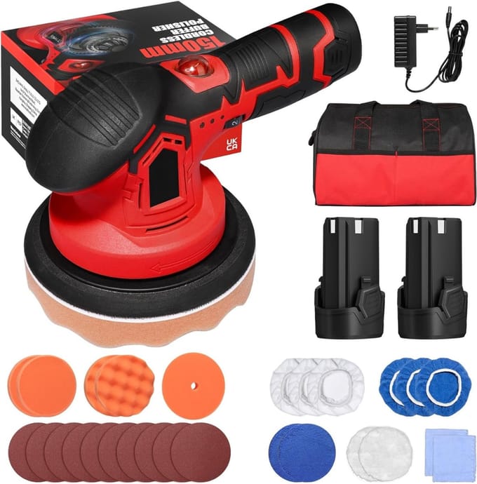 Zyrex® Polijstmachine Auto - Excentrische Polijstmachine - Polijstmachine - Rood/Zwart - 35cm x 23cm x 19cm