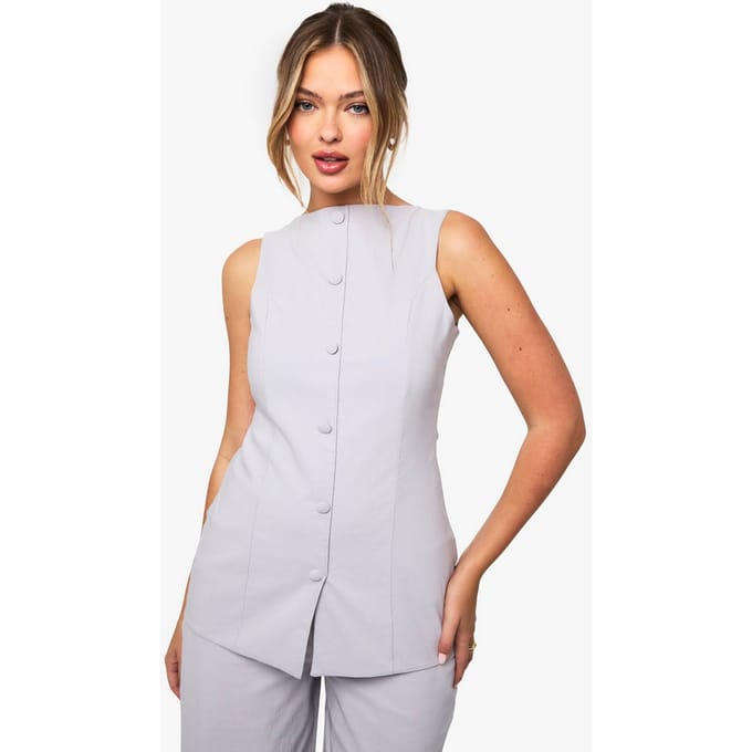 boohoo Dames Superstretch getailleerd lang vest | Taupe | Maat: 36