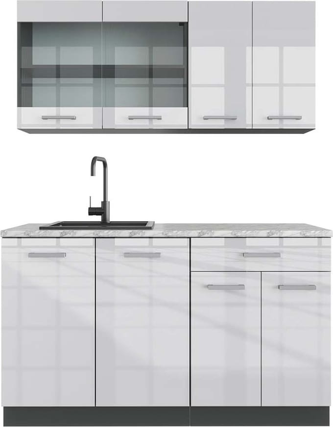 Vicco R-Line Eenpersoonskeuken – 140 cm, WB Marmer Wit hoogglans/antraciet