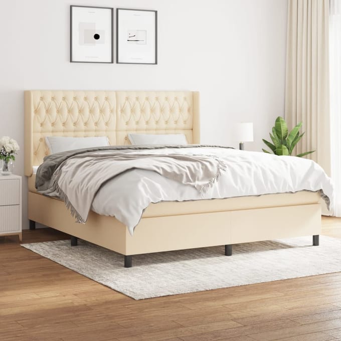 vidaXL - Boxspring - met - matras - stof - crèmekleurig - 180x200 - cm