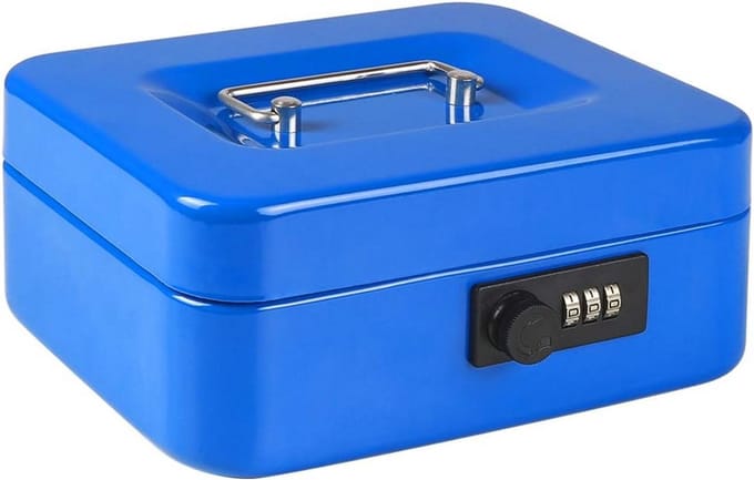Geldkist met Lade - Spaarpot Combinatieslot - Veilige Opslag - Verwijderbare Geldbak - Medium - Blauw