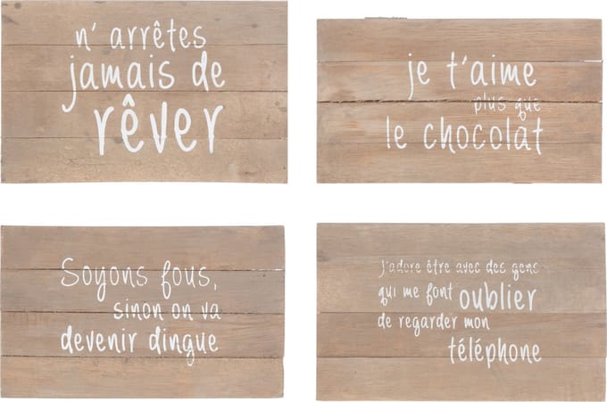 J-Line wanddecoratie Positief - hout - naturel - 4 stuks