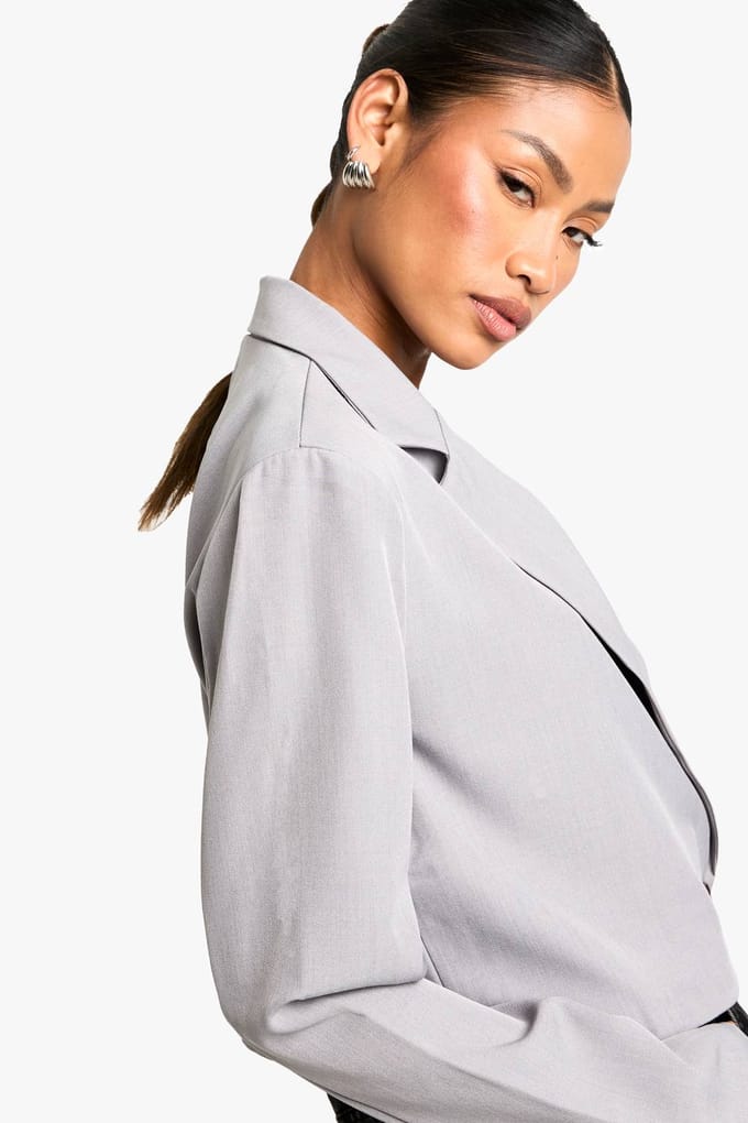 boohoo Dames Marl Boxy Crop Blazer | Grey Marl | Maat: 10