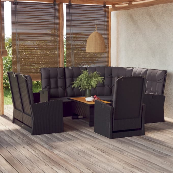 vidaXL - 4-delige - Loungeset - met - kussens - poly - rattan - zwart