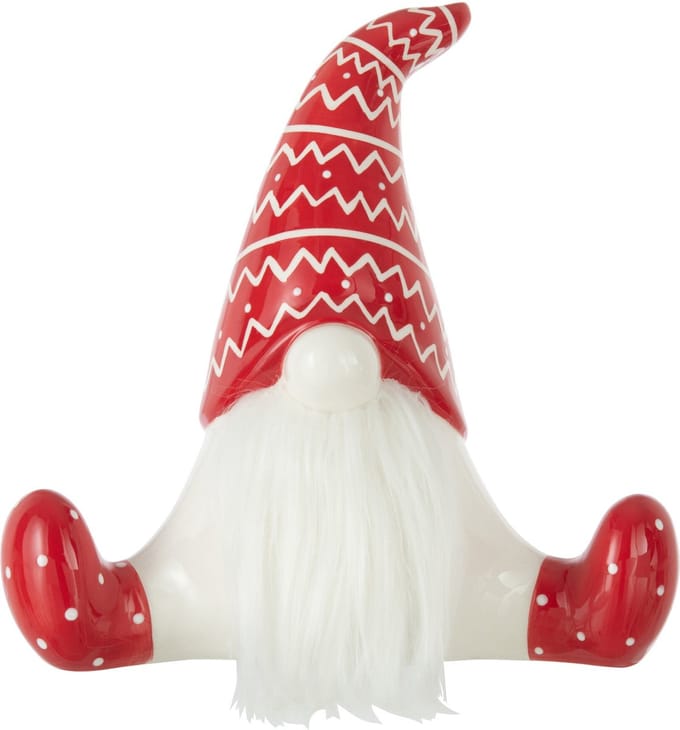 J-Line figuur Kerstman Zittend - keramiek - rood/wit - large