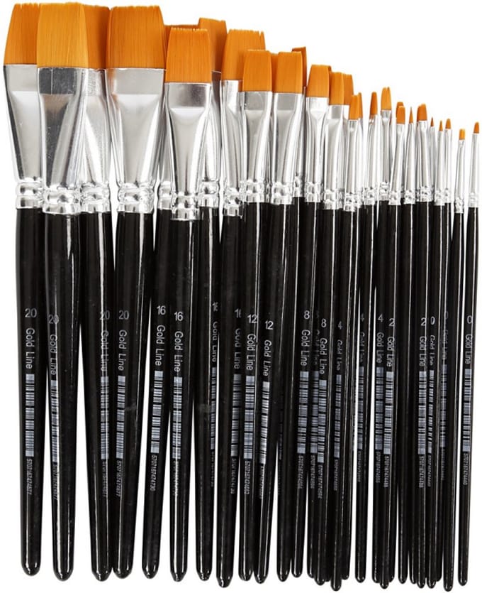Gold Line Penselen, Plat, 0+2+4+8+12+16+20, B: 2-24 mm, 30 Stuk