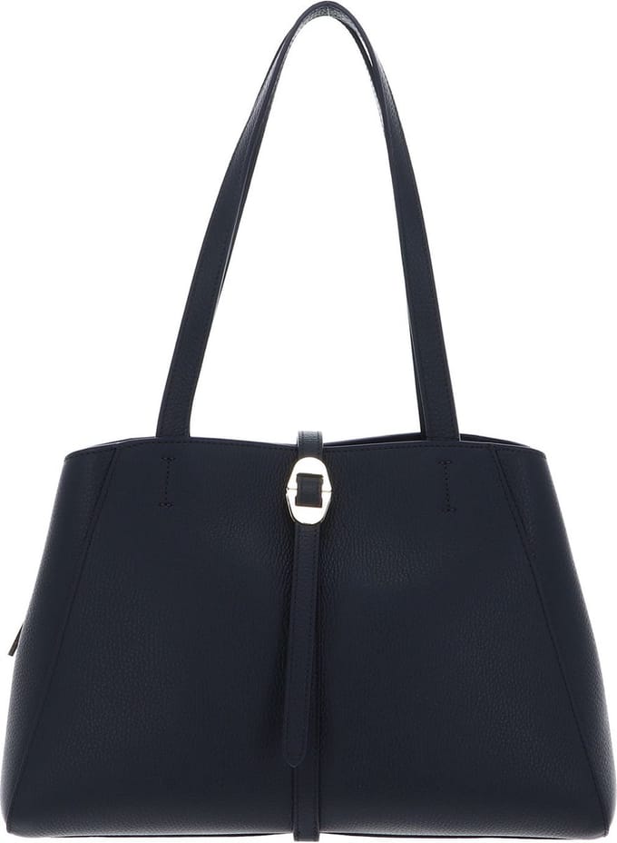 COCCINELLE Leren Schoudertas Shopper Chara Handbag Grained Leather Midnight Blue Donkerblauw