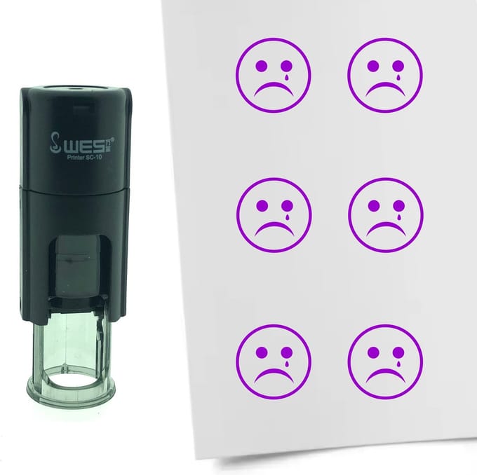 CombiCraft Stempel Smiley Verdrietig 10mm rond - Paarse inkt